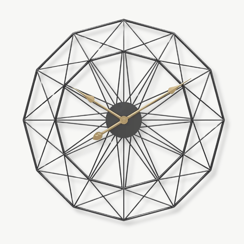 Nordic metal wall clock 20 inch black frame gold hands on white wall