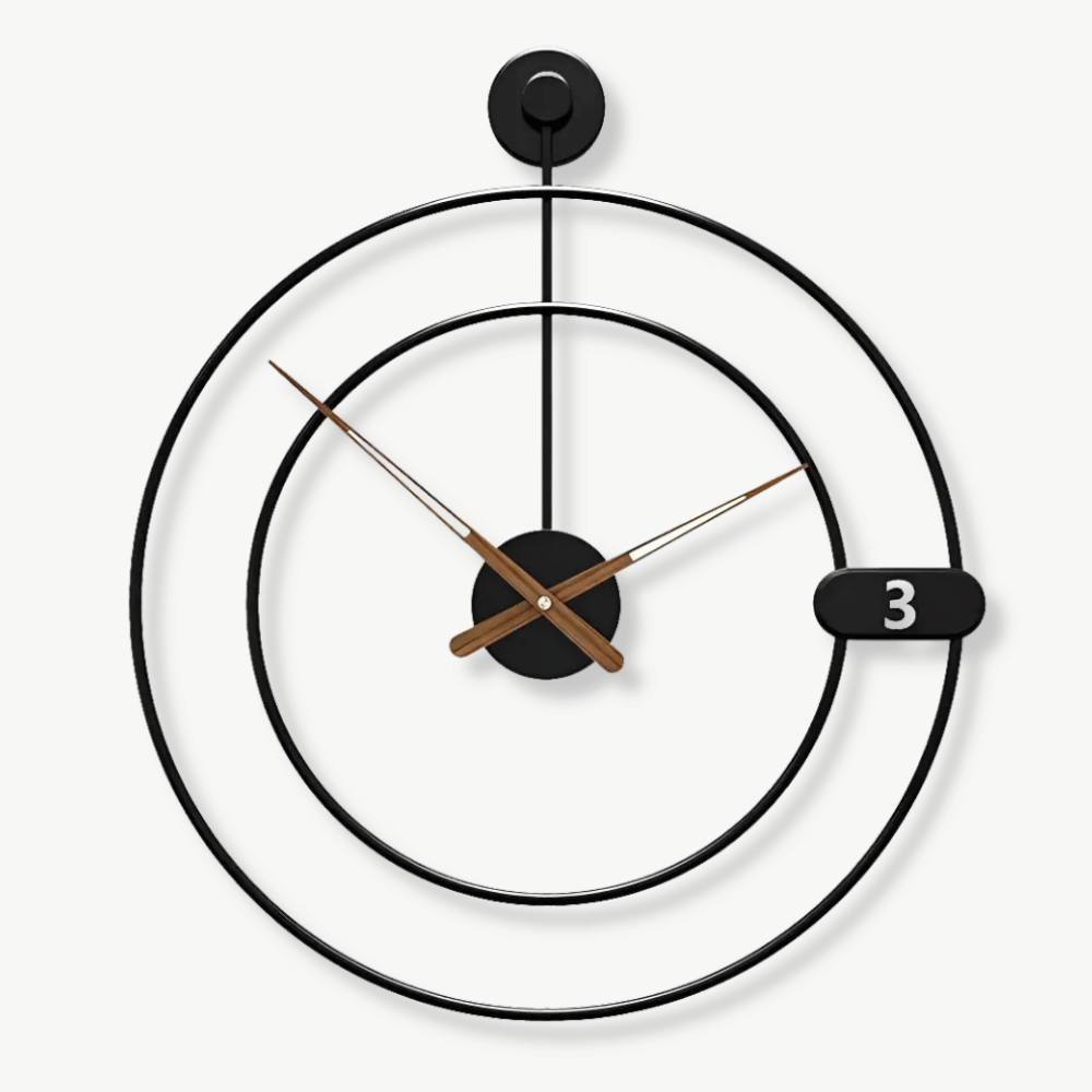 Orbital metal wall clock 50 cm modern design on a light wall