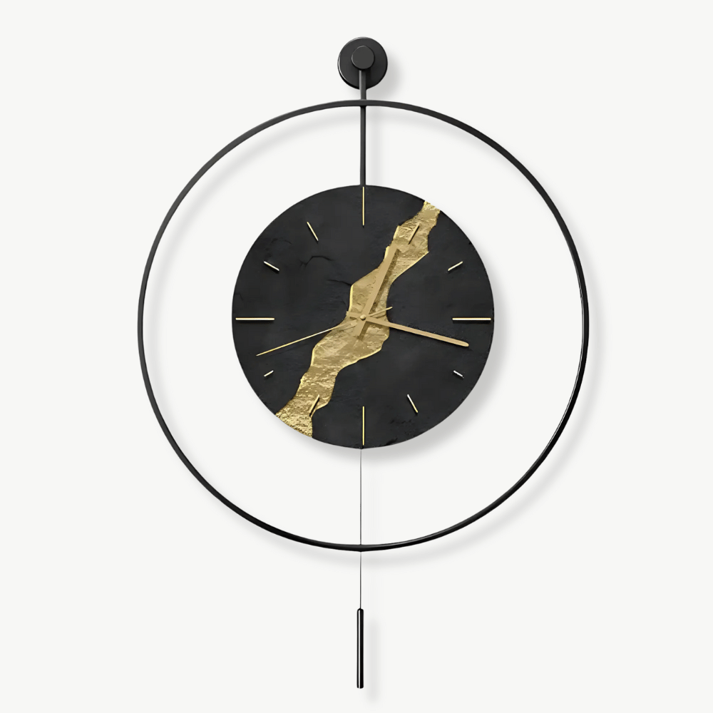 Close-up of spray-painted metal surface on Kintsugi wall clock