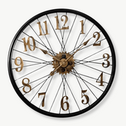 Vintage gear wheel wall clock in silver metal, 60 cm diameter