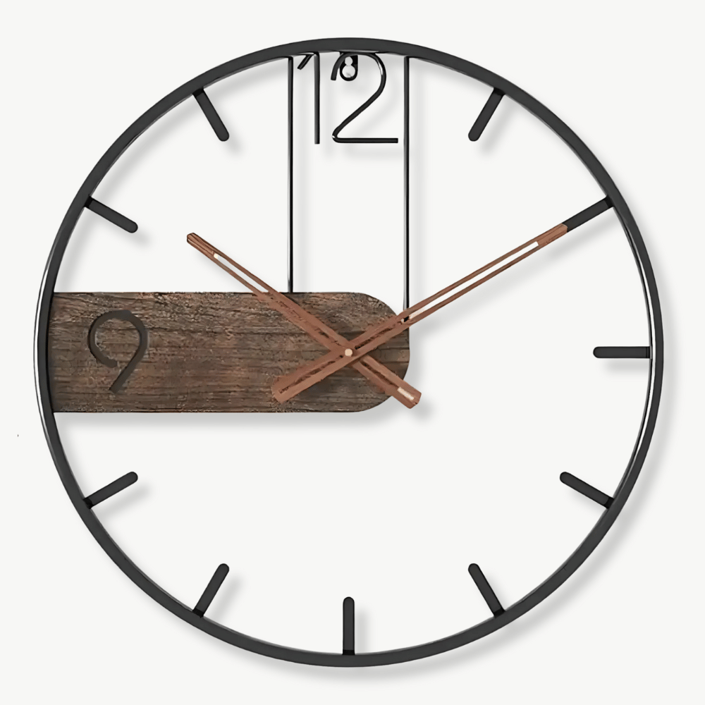 Industrial metal wall clock with circular iron frame and antique finish, 16 inches