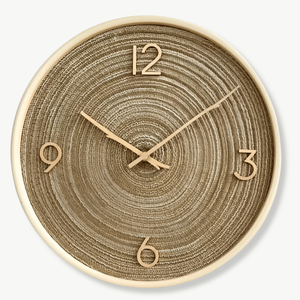 Golden Sand silent wooden wall clock in light brown 30 cm on white wall