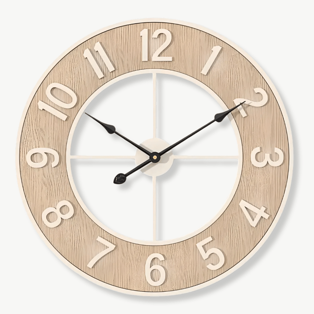 Scandinavian natural wood wall clock 60 cm on a white wall
