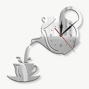 Teapot and kettle wall clock set in black finish on a kitchen wall