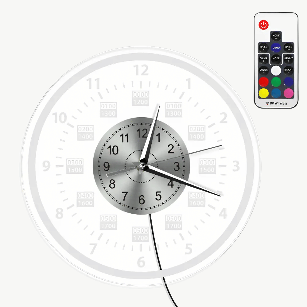 LED backlit wall clock with warm glow on living room wall