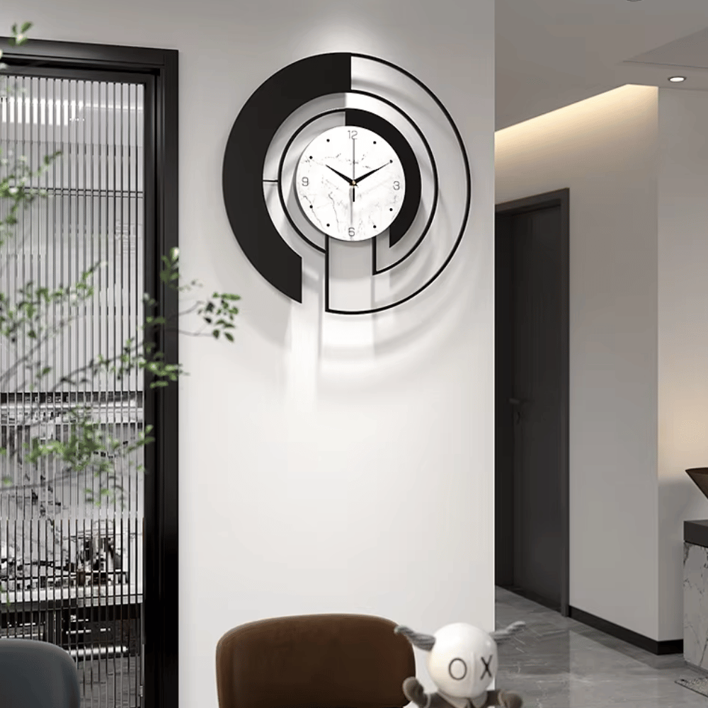 Black Prestige Circle Wall Clock with acrylic dial face detail