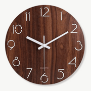Classic round bamboo wooden wall clock 12 inch on living room wall