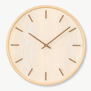 Natural bamboo wood wall clock with silent quartz movement, 45 cm round