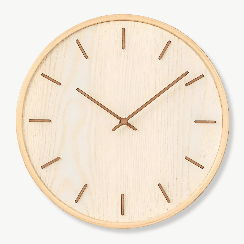 Natural bamboo wood wall clock with silent quartz movement, 45 cm round