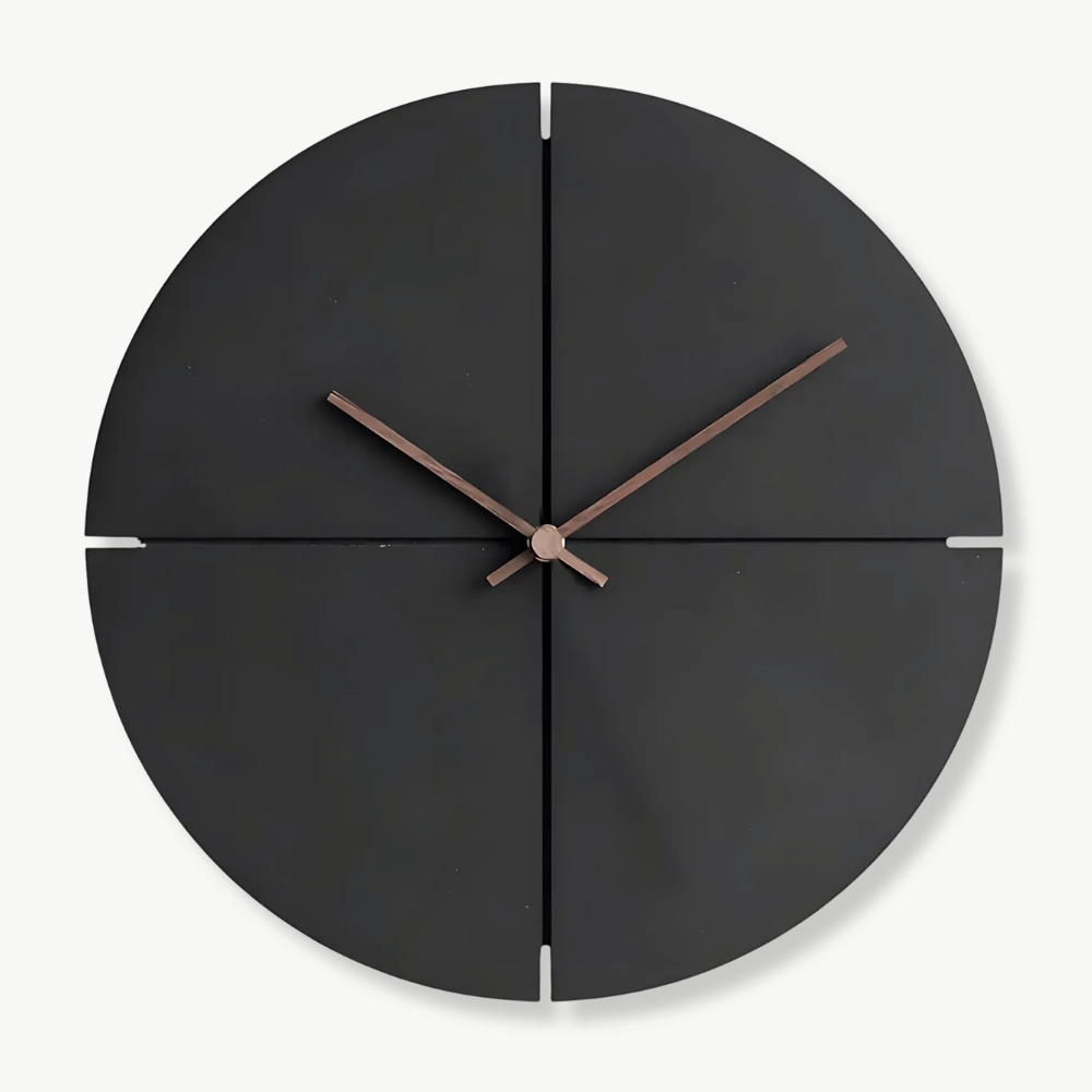 Black Nordic wooden wall clock with bamboo accents, 28 cm diameter