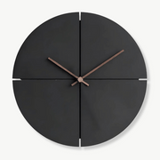 Black Nordic wooden wall clock with bamboo accents, 28 cm diameter