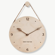 Birch wood silent wall clock with natural finish and analog hands
