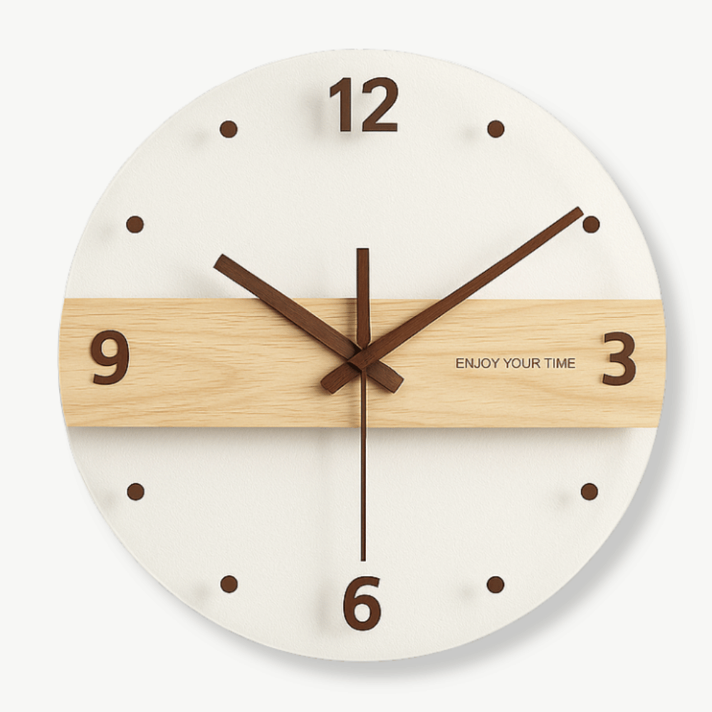 Japanese style bamboo and acrylic wall clock 40 cm on a white wall