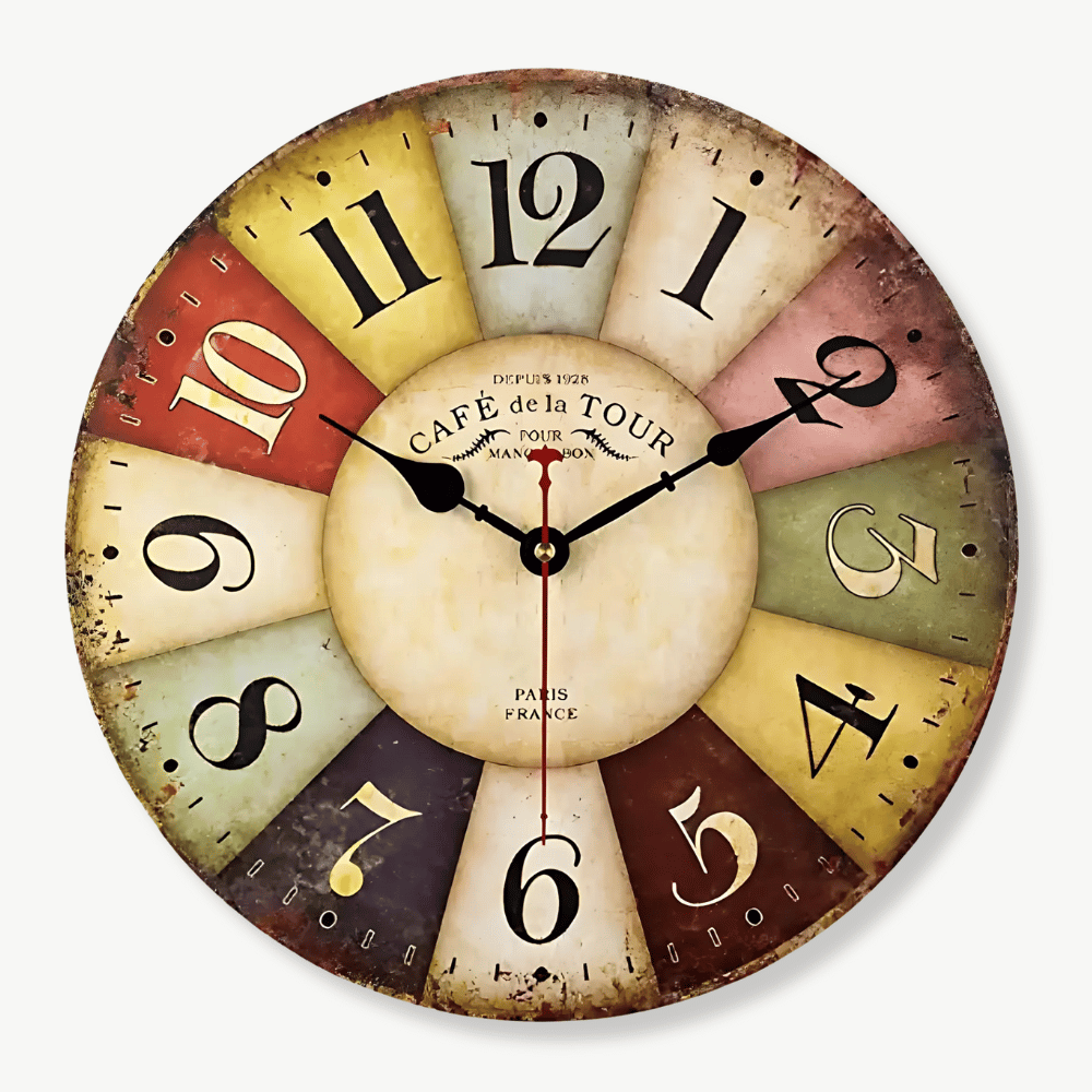 Vintage Cafe de la Tour wooden wall clock 30 cm front view