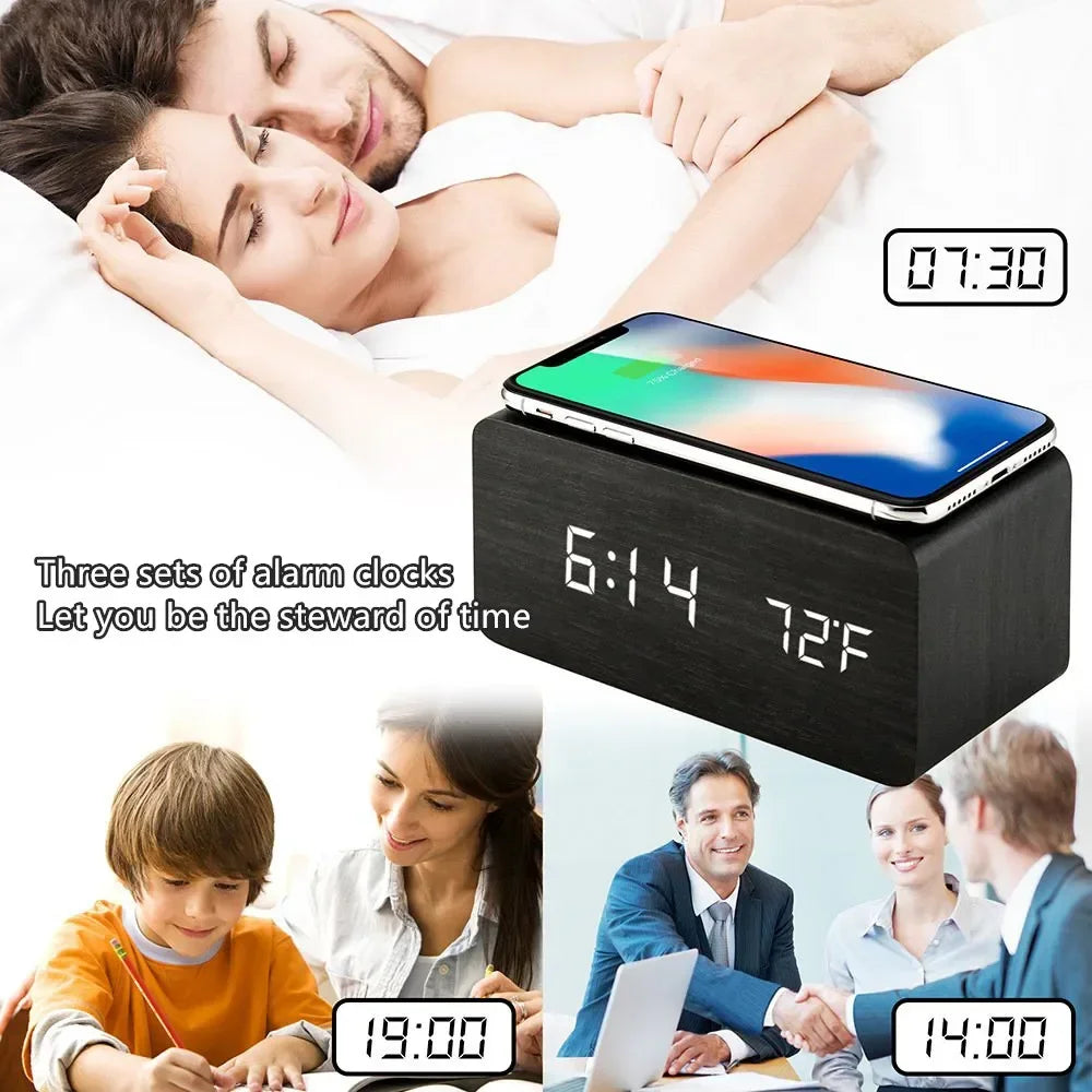 White LED alarm clock showing 12h time format and Celsius temperature