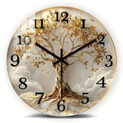 Tree of Life wooden wall clock in natural wood finish, 12 inch round
