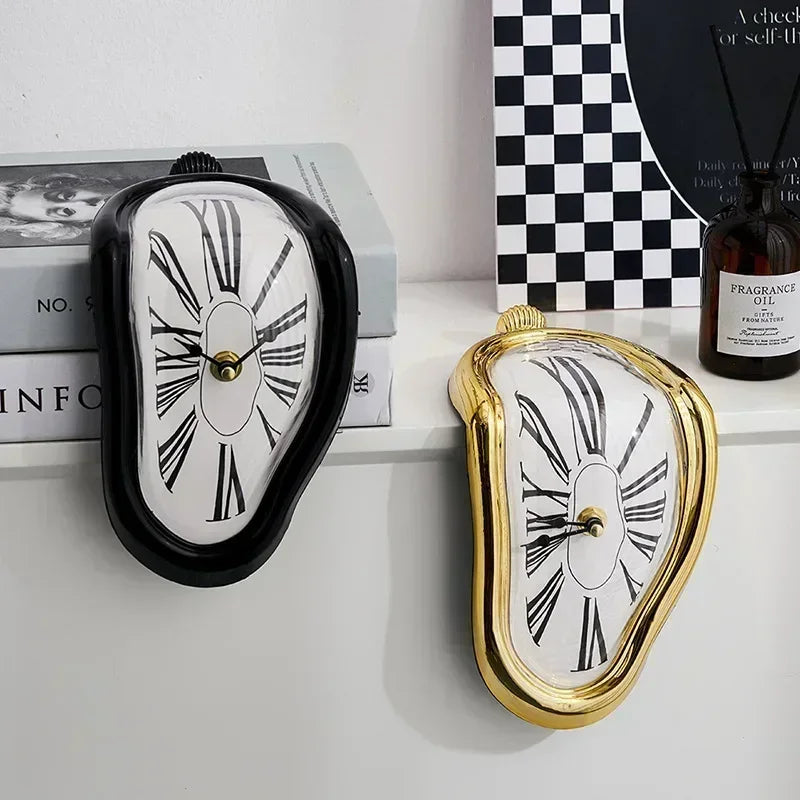 Close-up of Plexiglas mirror surface on surrealist wall clock