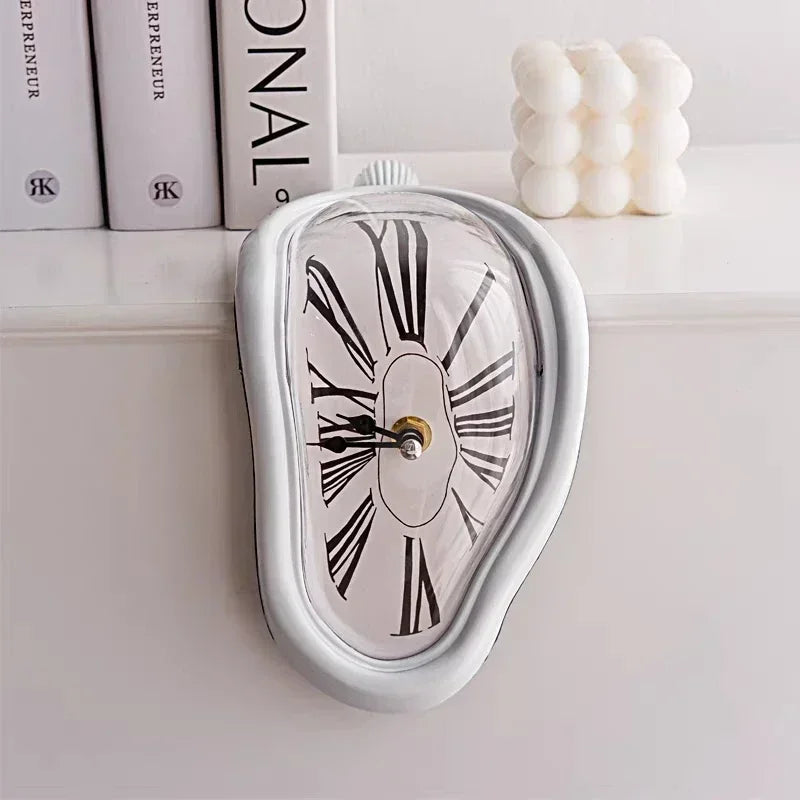Surrealist wall clock in silver and white color options