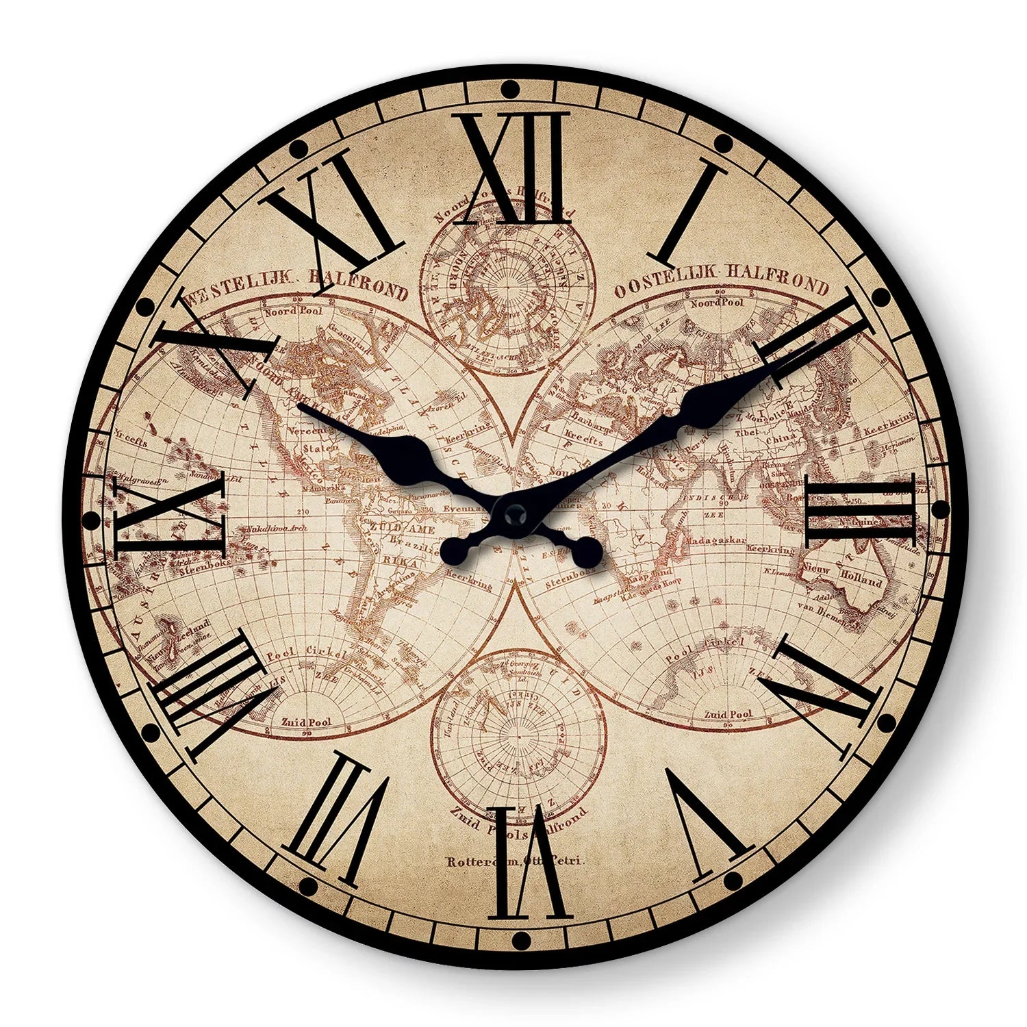 Wooden compass wall clock with natural wood finish and nautical design