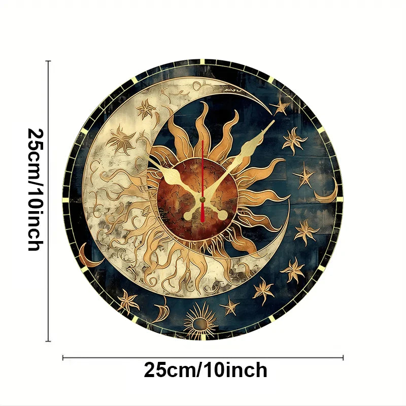 Silent wood wall clock hanging in a modern living room