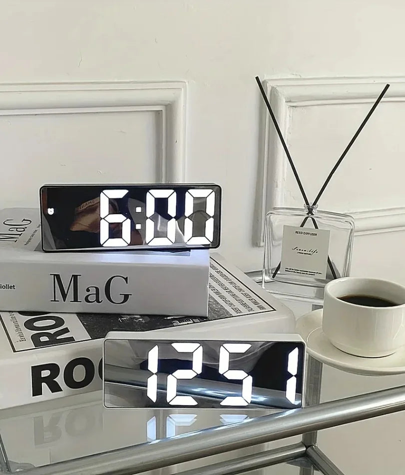 LED Mirror Digital Clock with Temperature Display - Desk and Dorm