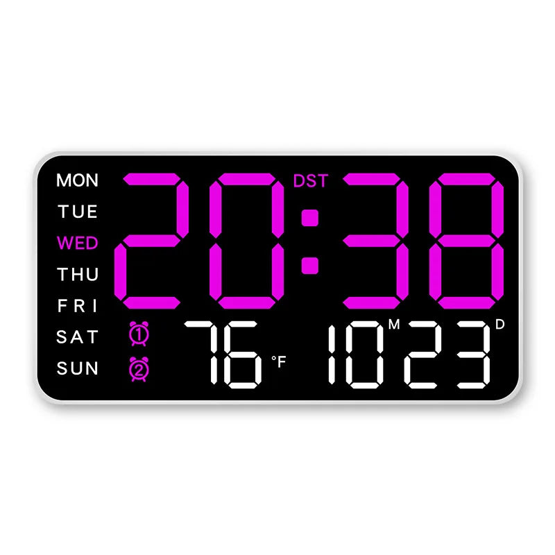 Digital Wall Clock with Full Display, Remote Control and Dual Alarm