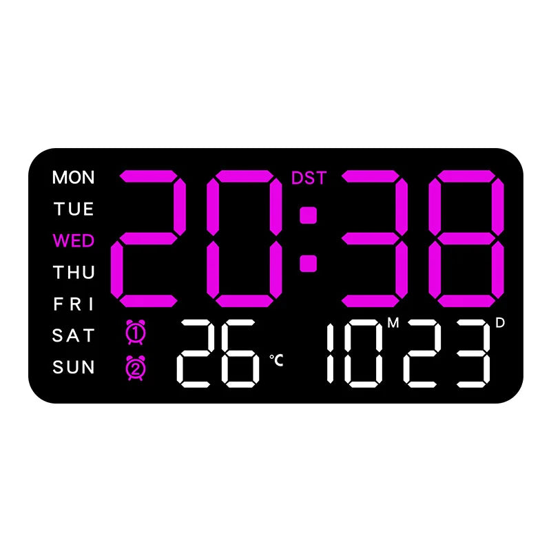 Digital Wall Clock with Full Display, Remote Control and Dual Alarm