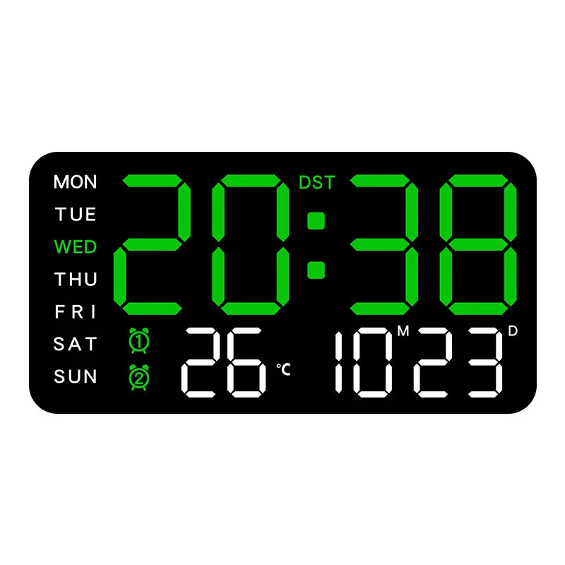Digital Wall Clock with Full Display, Remote Control and Dual Alarm
