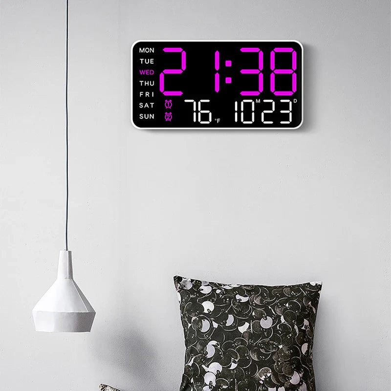 Digital Wall Clock with Full Display, Remote Control and Dual Alarm