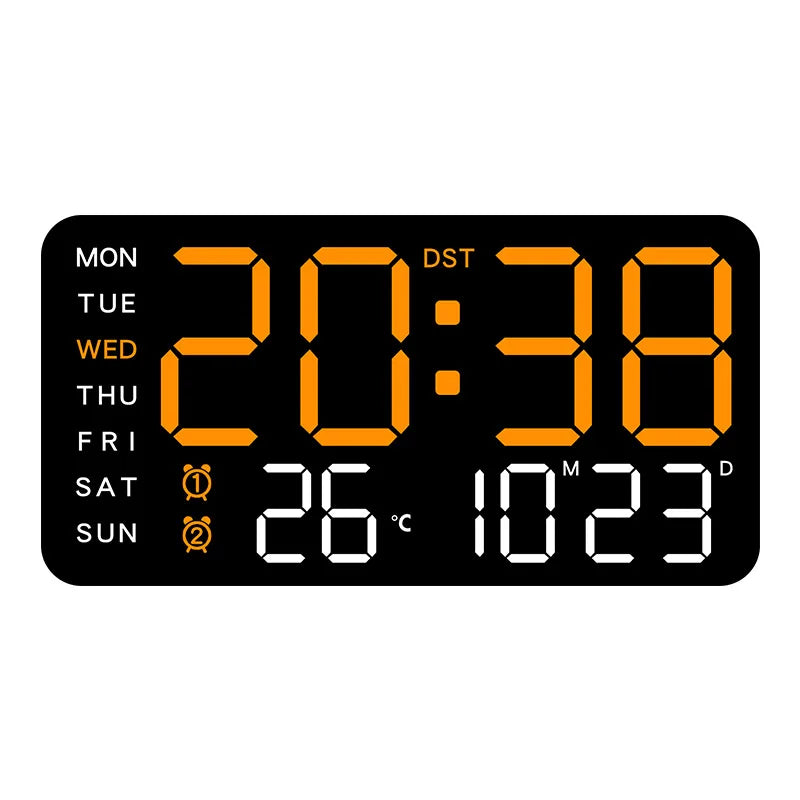 Digital Wall Clock with Full Display, Remote Control and Dual Alarm
