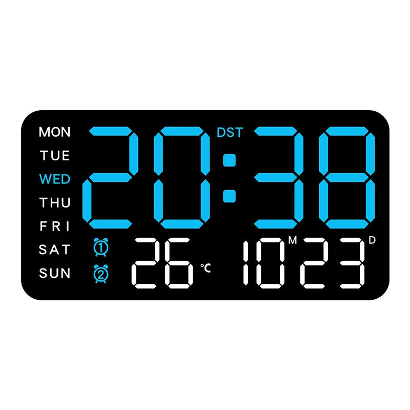 Digital Wall Clock with Full Display, Remote Control and Dual Alarm