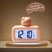 Cute pig-shaped LED digital alarm clock with soft night light glow