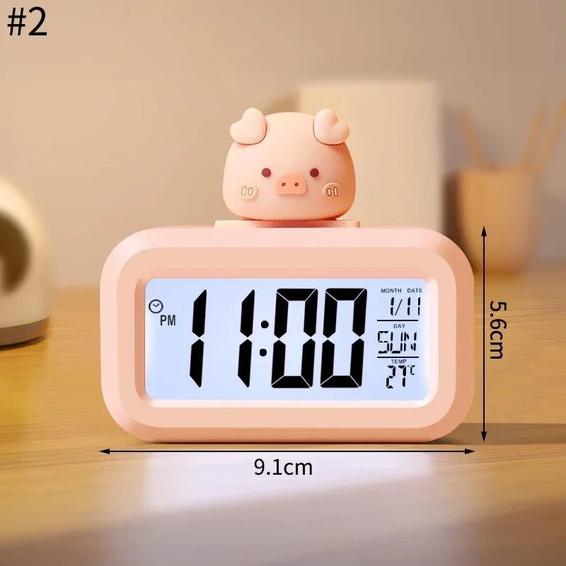 LED Digital Pig Night Light Alarm Clock - Cute Bedside Design