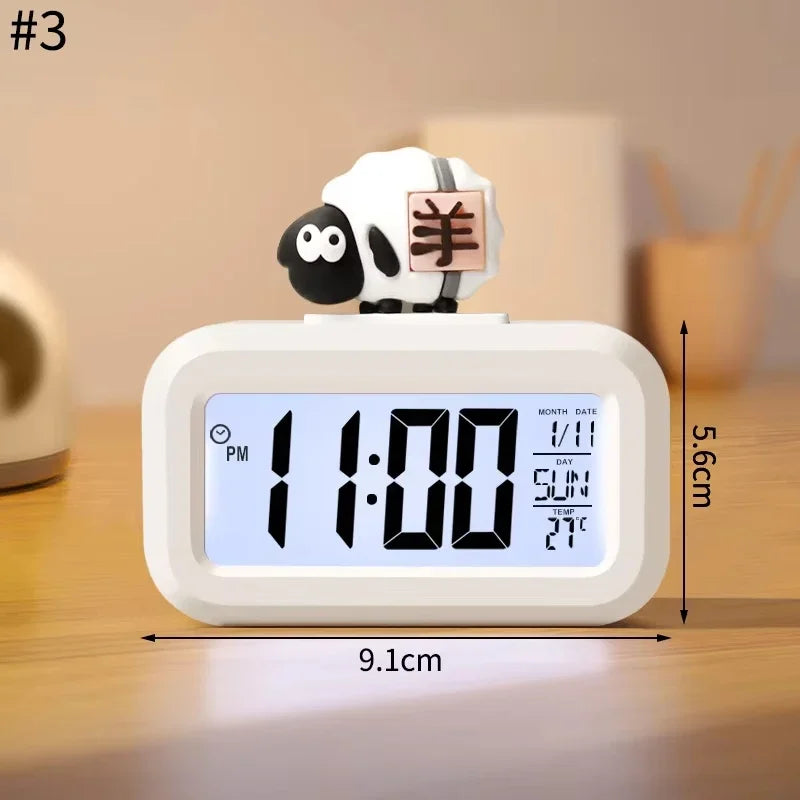 Battery-powered pig night light clock on a nightstand