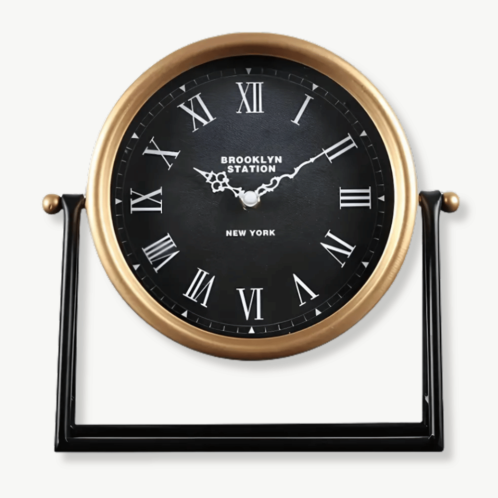 Brooklyn Station retro tabletop clock with Roman numerals on a desk