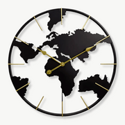 Round world map wall clock with metal dial, 60 cm diameter