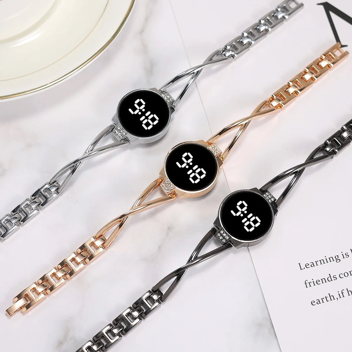 Elegant LED Touch Women's Watch with Vegan Leather Band