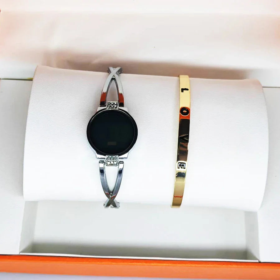 Elegant LED Touch Women's Watch with Vegan Leather Band