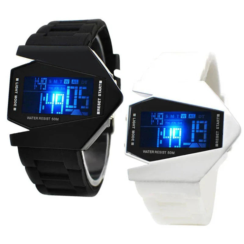 White LED digital sport watch with silicone band