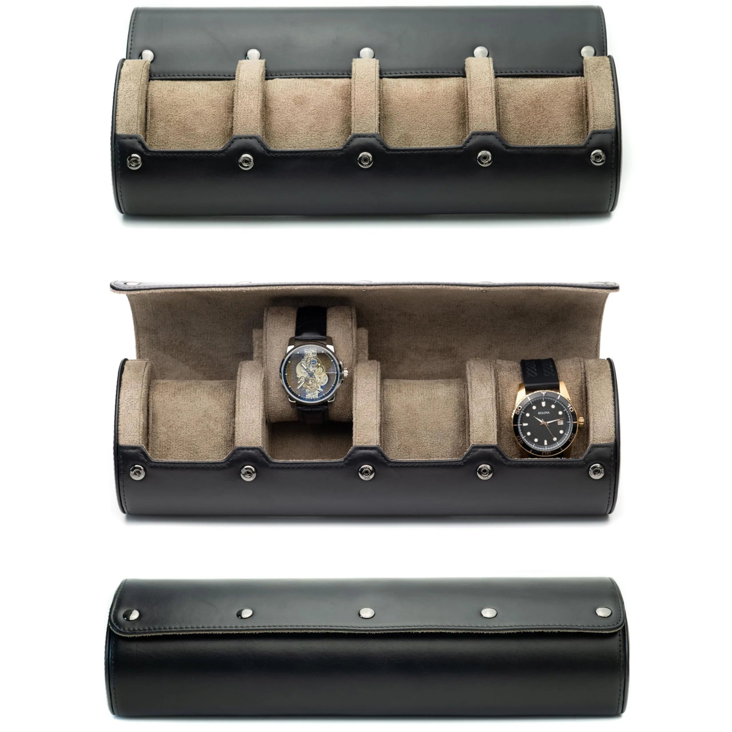 Travel Watch Organizer Roll - PU Leather Case with Multiple Slots