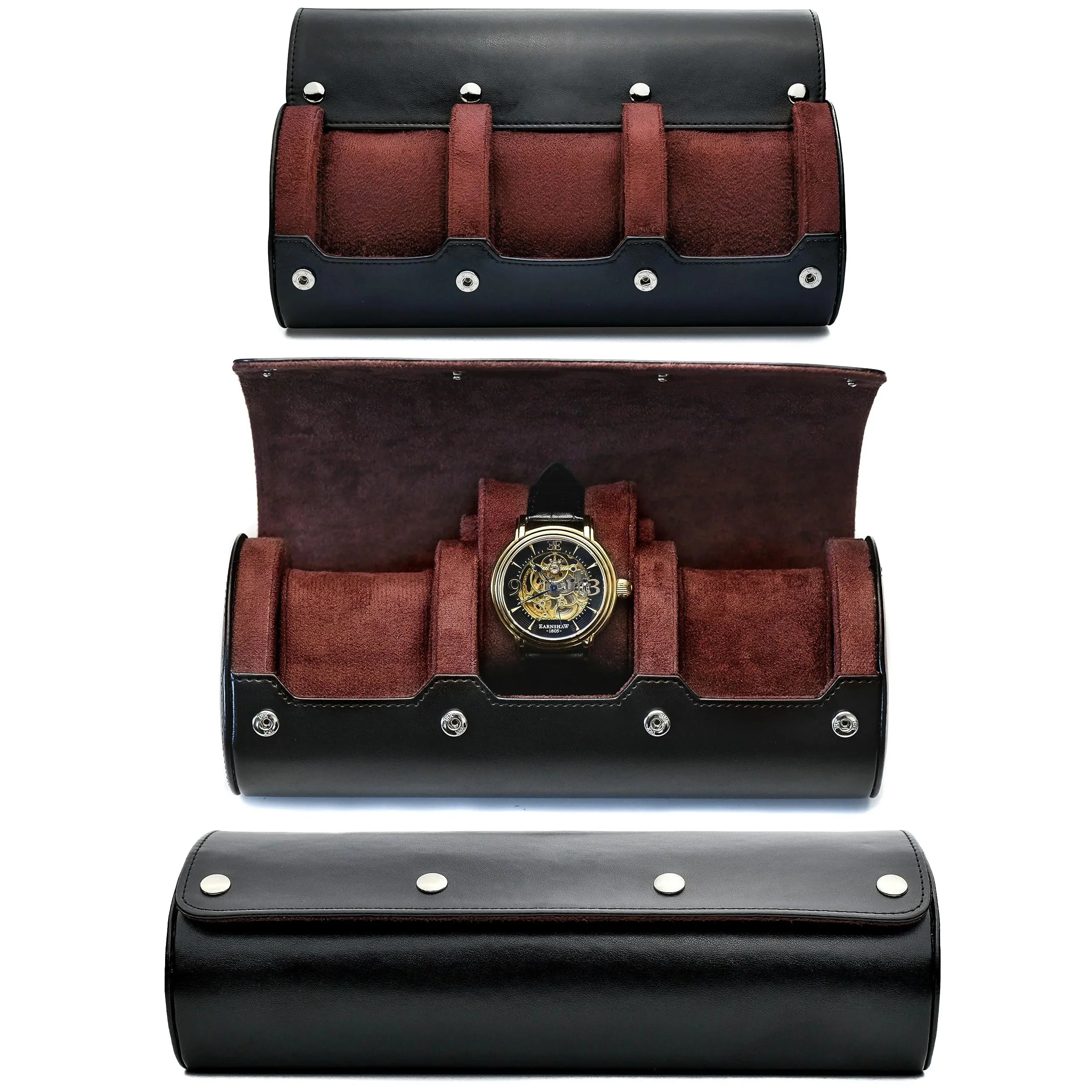 Travel Watch Organizer Roll - PU Leather Case with Multiple Slots