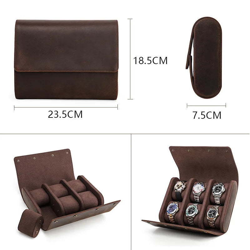 Close-up of zipper closure on black leather watch box