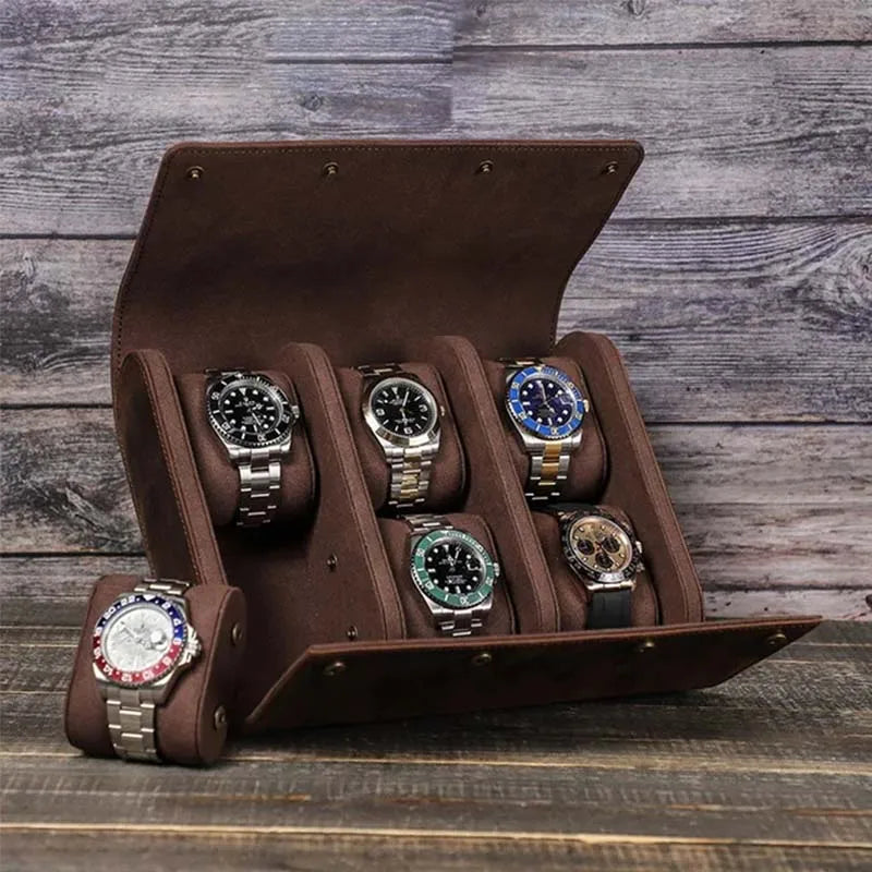Genuine Leather Watch Organizer Box - 6 or 8 Slot Storage Case