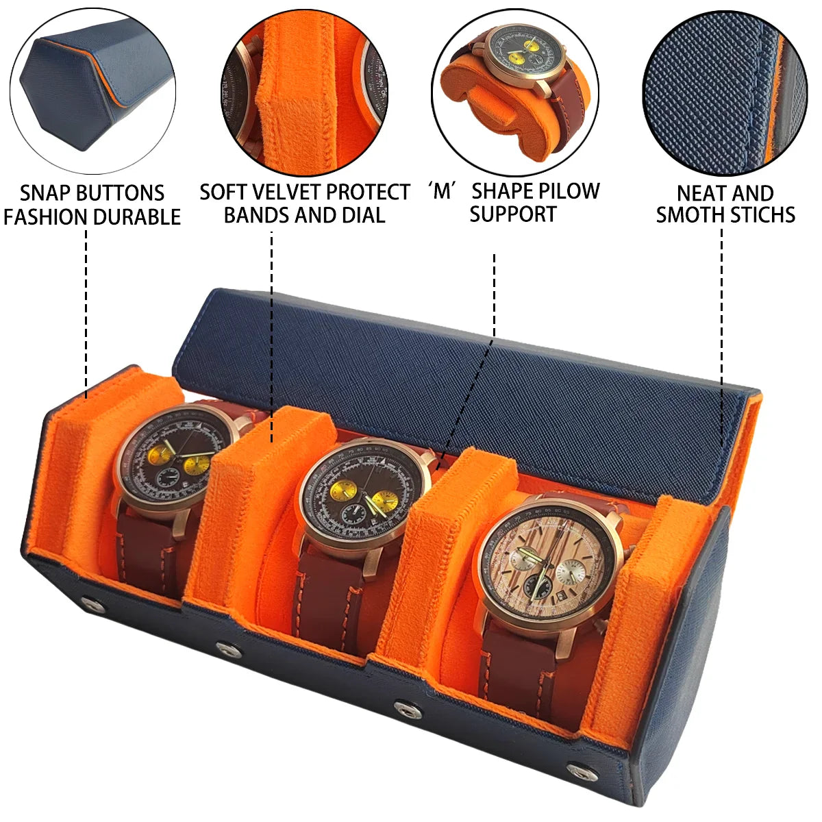 Multiple color options of vintage leather watch organizer laid flat