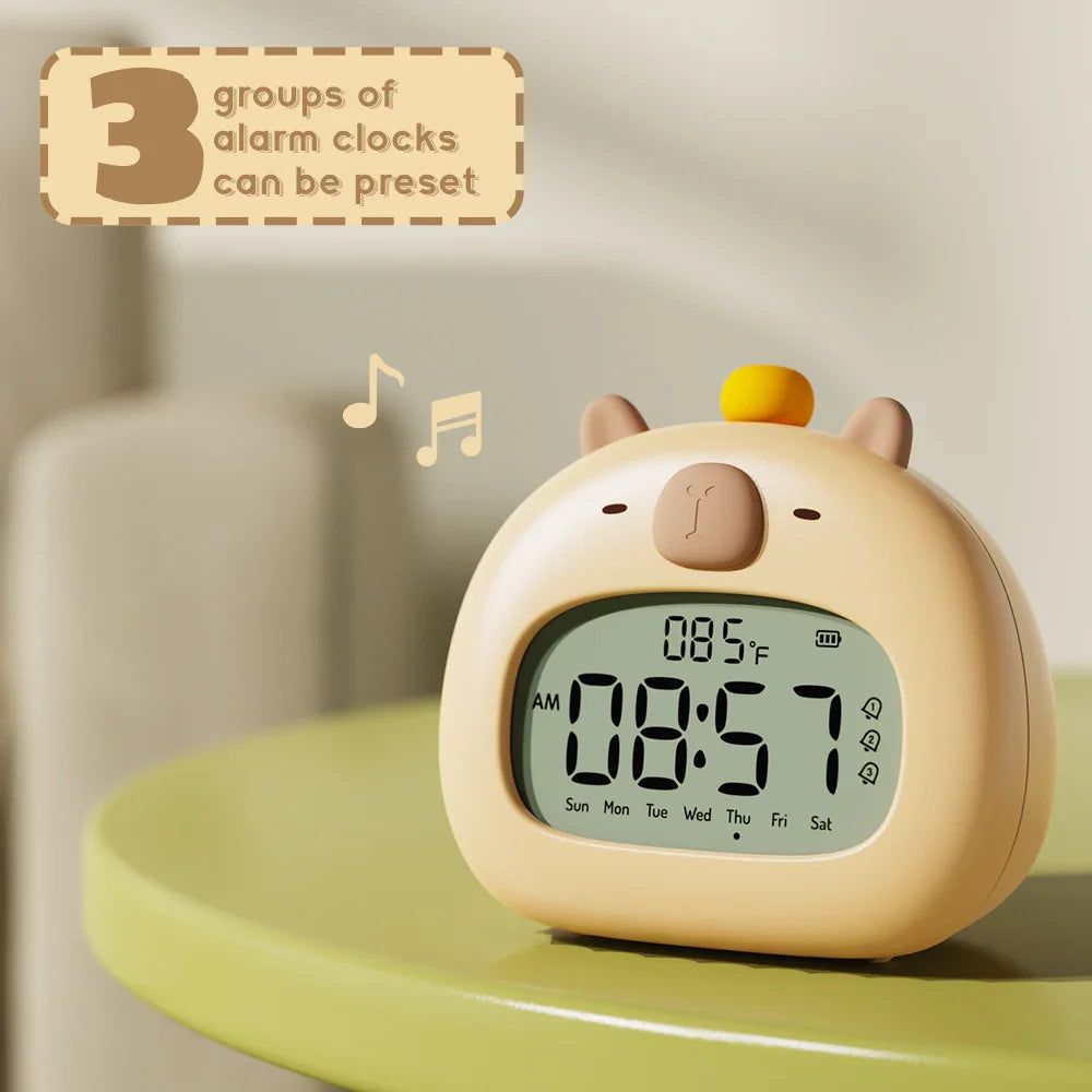 USB-C charging port on the back of a cute animal-themed kids alarm clock