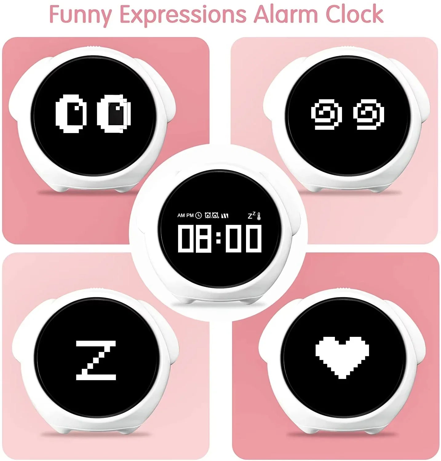 Kids alarm clock snooze button close-up in pink