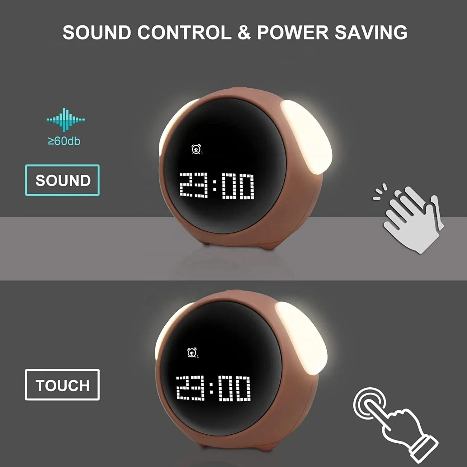 Compact digital alarm clock with USB cable included