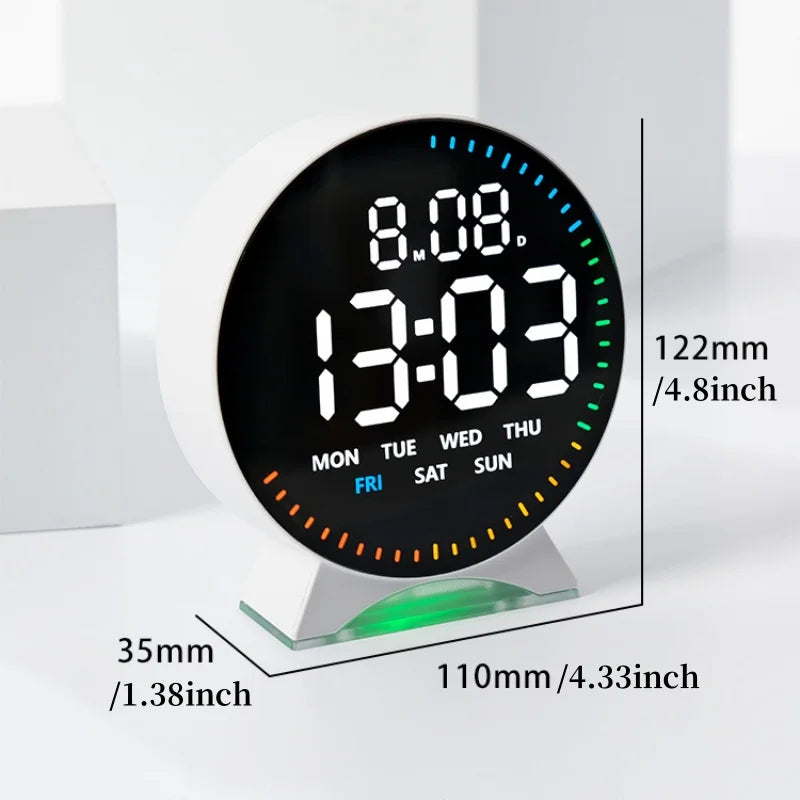 Alarm clock with 9-color changing ambient light in dark bedroom