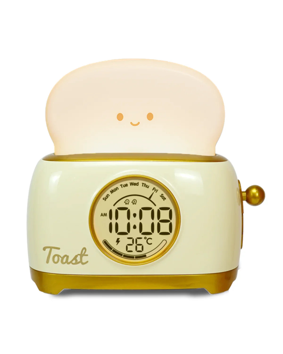 Cute Toast Alarm Clock with LED Display and Night Light