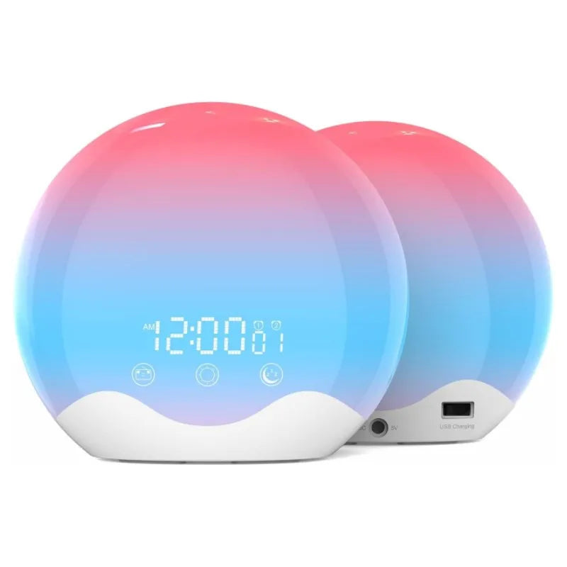 Dual-sided alarm clock showing sunrise simulation light diffusion